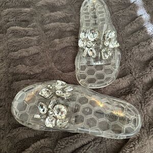 Wild Dive Lounge Clear Slide Sandals with Crystal Embellishments